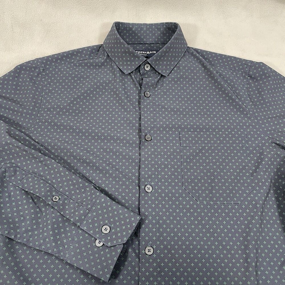 Mizzen + Main Leeward Shirt Men's Small No Tuck Performance Navy Geometric